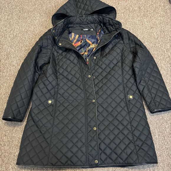Lauren Ralph Lauren Jacket Women 0X Black Quilt Equestrian Spectator Hood Parka - Picture 2 of 14